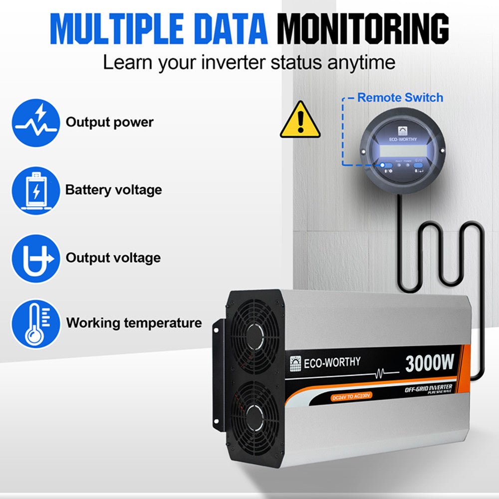 3000W Off Grid Pure Sine Wave Inverter 24V to 110V - INVERTER - ECO - WORTHY