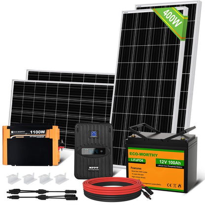 400W 12V (4x100W) Complete MPPT Off Grid Solar Kit - Kits - ECO - WORTHY