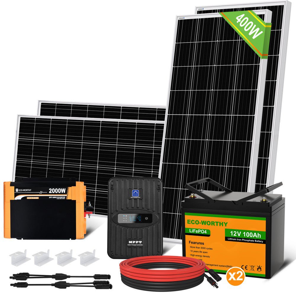400W 12V (4x100W) Complete MPPT Off Grid Solar Kit - Kits - ECO - WORTHY