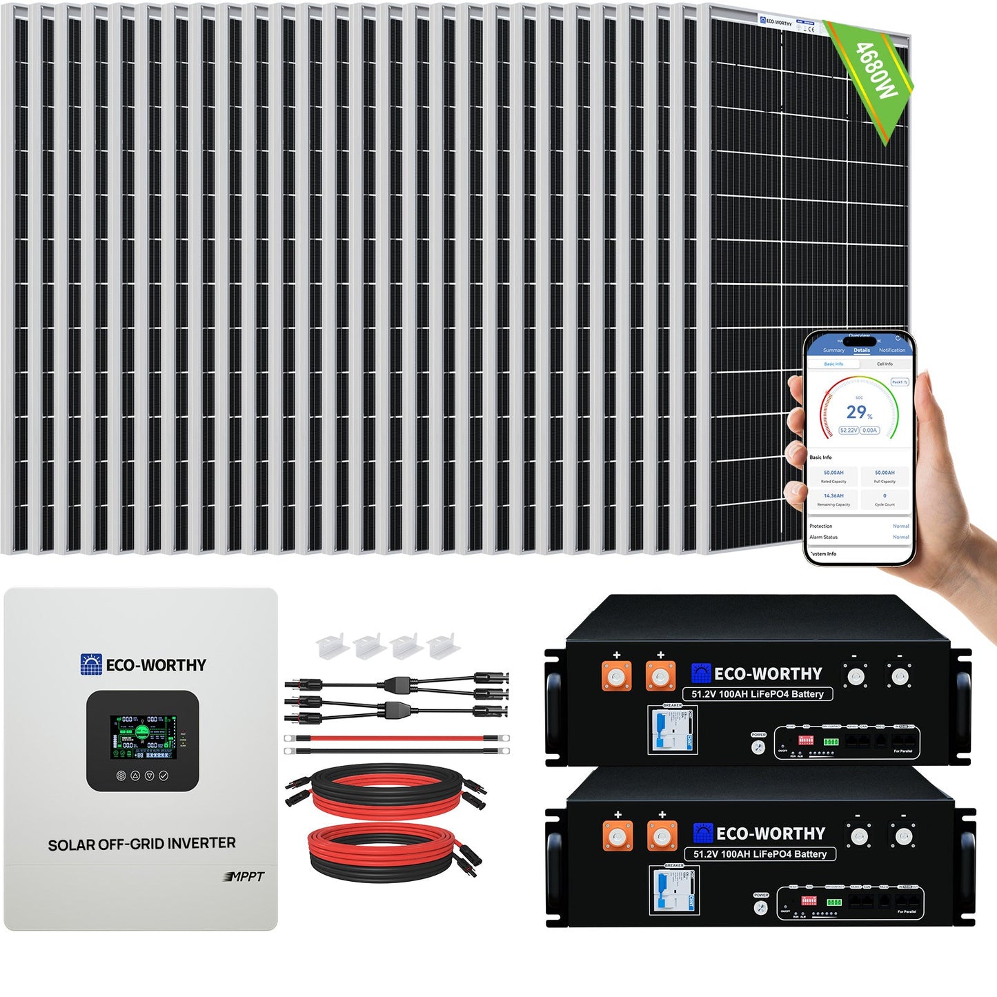 4800W 48V (24x195W) Complete MPPT Off Grid Solar Kit - Kits - ECO - WORTHY