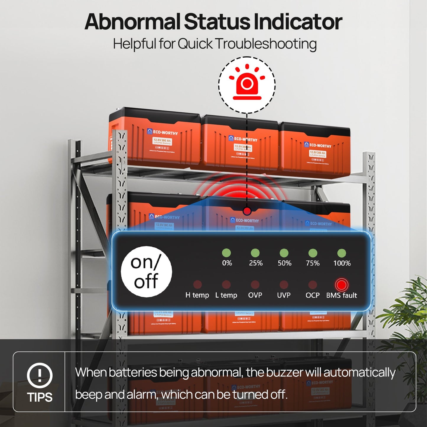 ECO - WORTHY 12V 300AH Lifepo4 Lithium Battery Bluetooth with SOC LEDs and Low Temp Protection - lithium battery - ECO - WORTHY