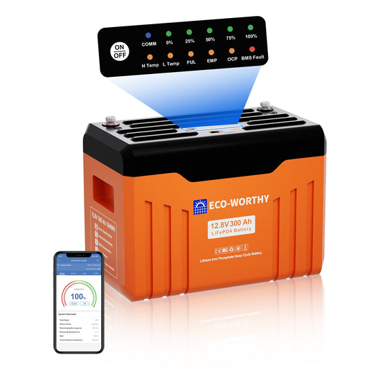 ECO - WORTHY 12V 300AH Lifepo4 Lithium Battery Bluetooth with SOC LEDs and Low Temp Protection - lithium battery - ECO - WORTHY