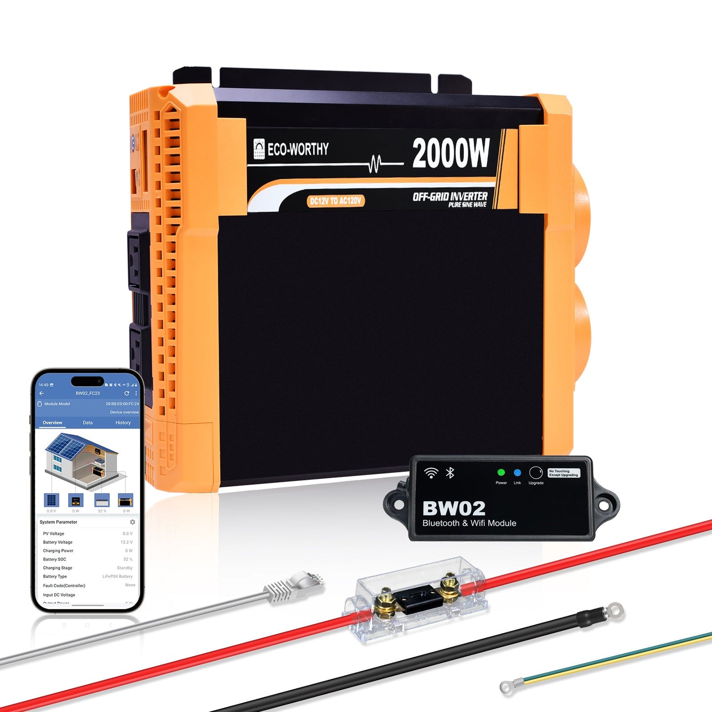 ECO - WORTHY 2000W Pure Sine Wave Inverter 12V to 120V AC with USB & Remote - INVERTER - ECO - WORTHY