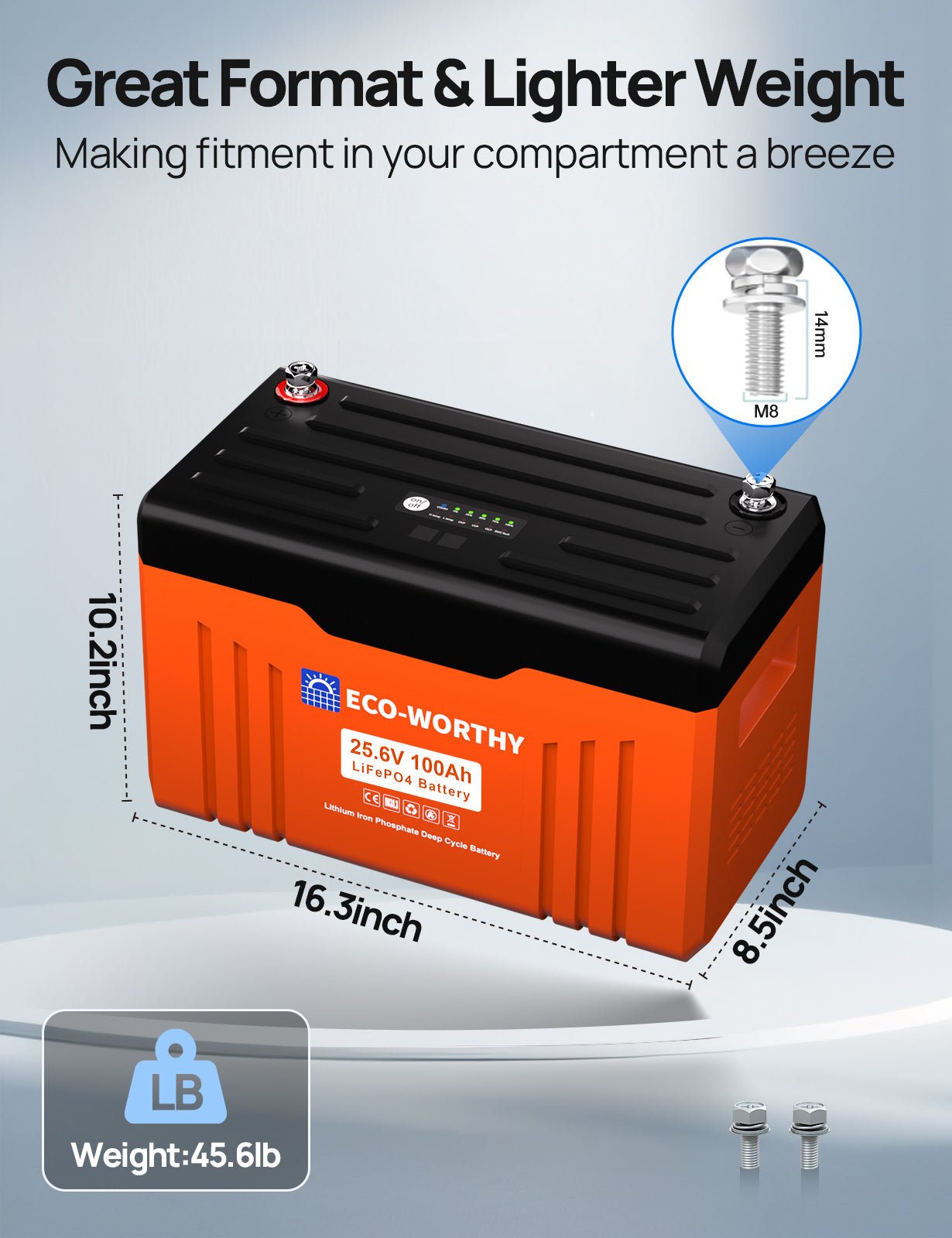 ECO - WORTHY 24V 100AH Bluetooth Lithium Battery with SOC LED Display, Built - in BMS with Low Temperature Protection - lithium battery - ECO - WORTHY