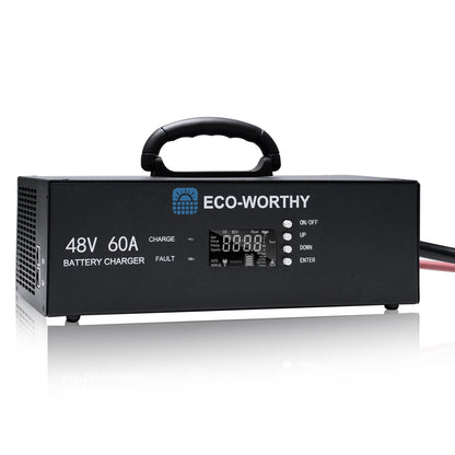 ECO - WORTHY 48V 60A Battery Charger | 3.2KW Max Output | Soft Start |120V 240V AC Input | (Version2) - battery accessories - ECO - WORTHY