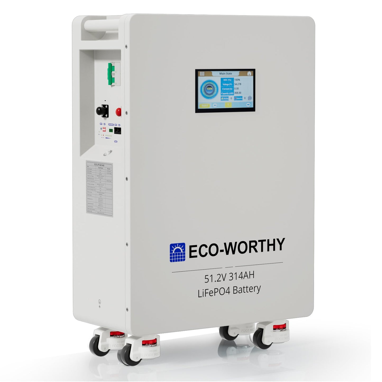ECO - WORTHY 51.2V 314Ah LiFePO4 Battery| Solar Battery Backup for home | Wall Mount - lithium battery - ECO - WORTHY
