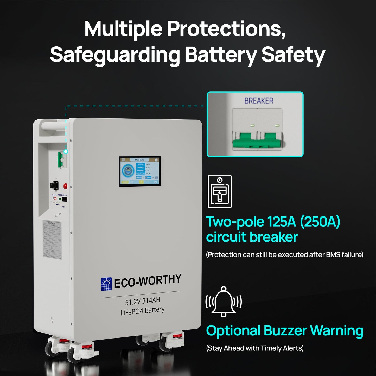 ECO - WORTHY Home Backup Power 16.08KWh 51.2V 314Ah Battery+10kW 48V Off Grid Inverter - lithium battery - ECO - WORTHY