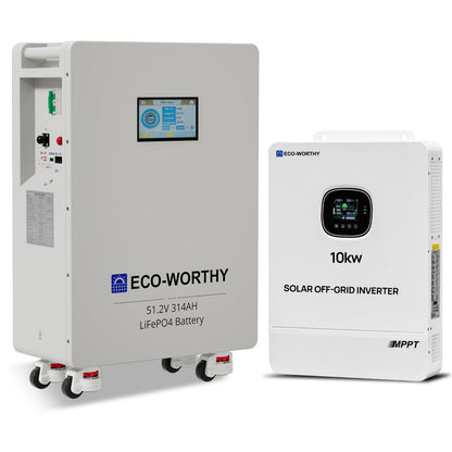 ECO - WORTHY Home Backup Power 16.08KWh 51.2V 314Ah Battery+10kW 48V Off Grid Inverter - lithium battery - ECO - WORTHY