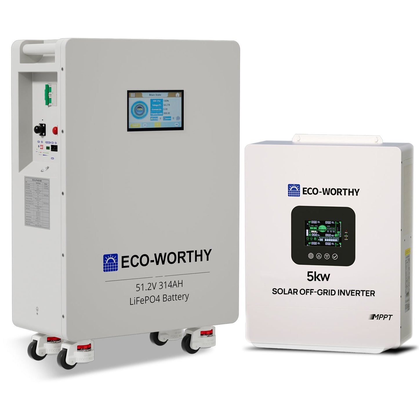 ECO - WORTHY Home Backup Power 16.08KWh 51.2V 314Ah Battery+5kW 48V Off Grid Inverter - lithium battery - ECO - WORTHY