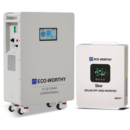 ECO - WORTHY Home Backup Power 16.08KWh 51.2V 314Ah Battery+5kW 48V Off Grid Inverter - lithium battery - ECO - WORTHY