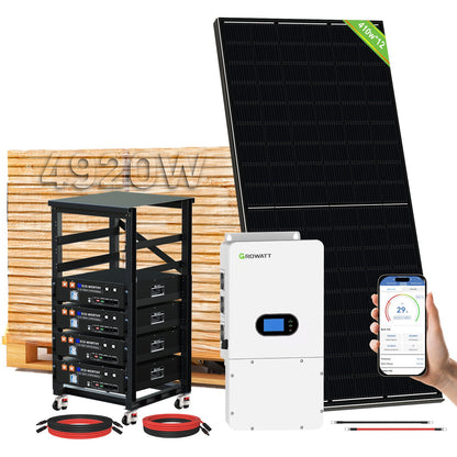 ECO - WORTHY Home Hybrid Solar Power System: 10KW GROWATT 120V/240V Output+ 20.48kWh Lithium Battery (4*48v 100Ah)+ 4920W Solar Panel (12*410W) - kits - ECO - WORTHY