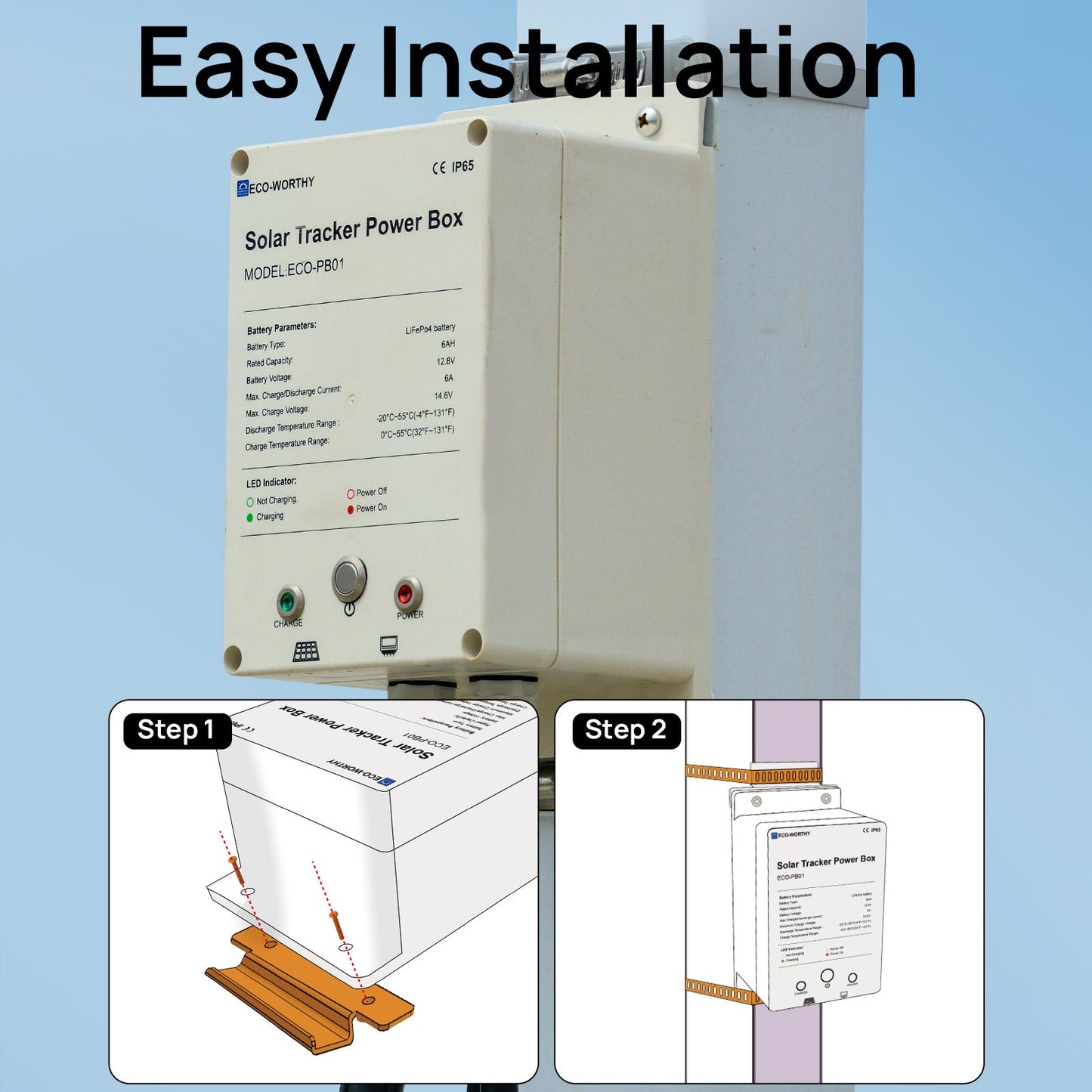 Eco - worthy Power box for Solar tracker - Mounting brackets - ECO - WORTHY