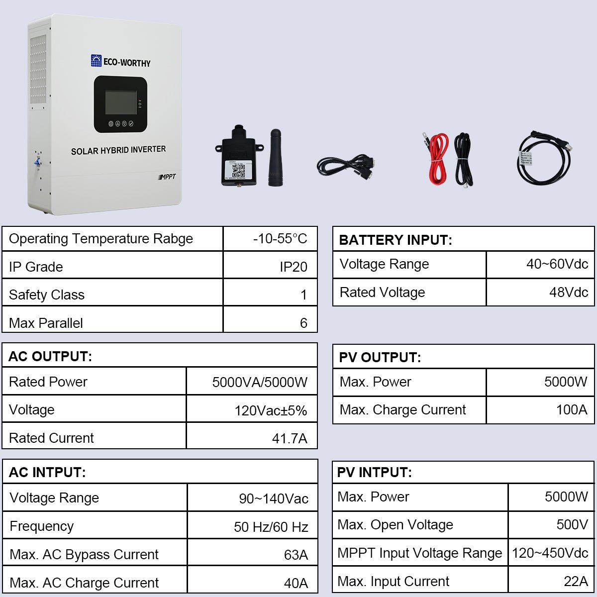 Off Grid Home Power Bundle | 5kW Inverter with 48V 100AH Server Rack Battery - ECO - WORTHY