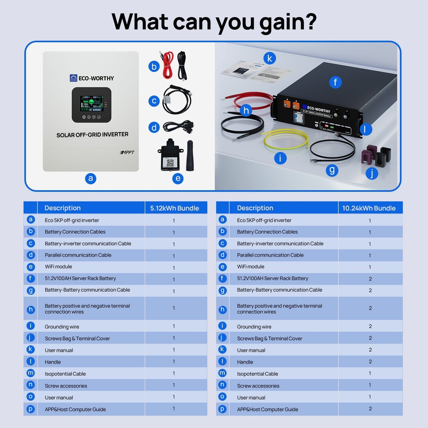 Off Grid Home Power Bundle | 5kW Inverter with 48V 100AH Server Rack Battery - ECO - WORTHY