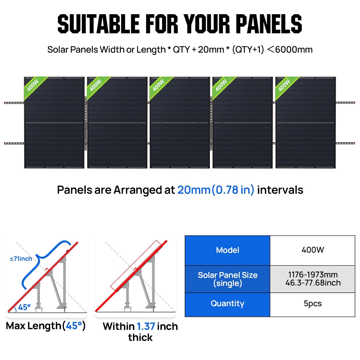 Updated Adjustable Multi - Piece Solar Panel Mounting Brackets for 5 - 8 Pieces of 200W 300W 400W Solar Panels - Mounting brackets - ECO - WORTHY
