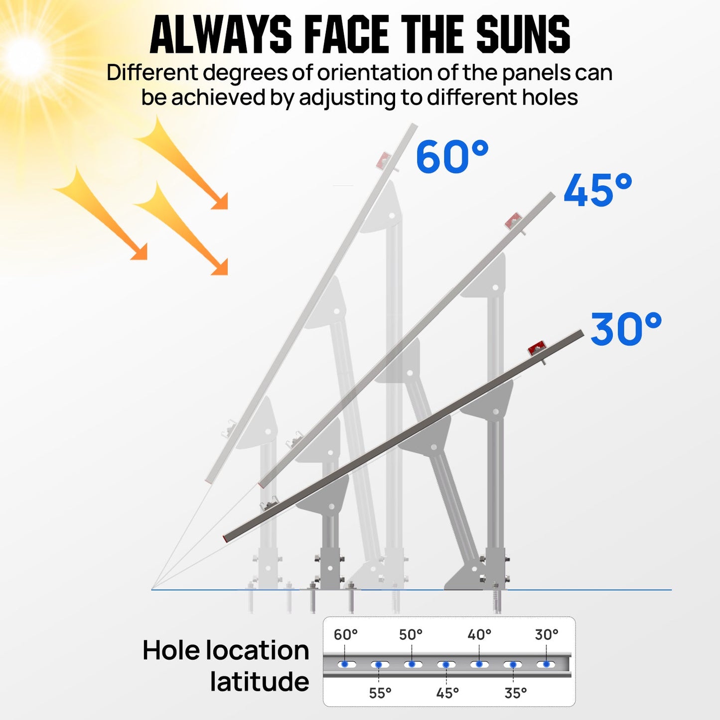 Updated Adjustable Multi - Piece Solar Panel Mounting Brackets for 5 - 8 Pieces of 200W 300W 400W Solar Panels - Mounting brackets - ECO - WORTHY
