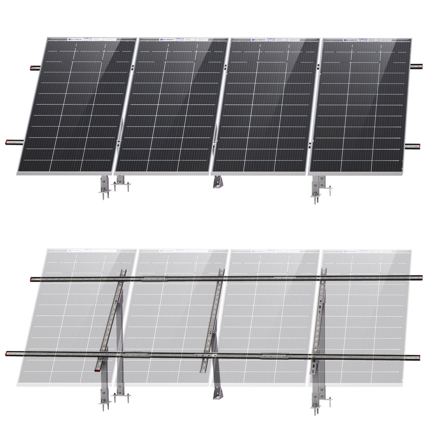 Upgraded Adjustable Multi - Piece Solar Panel Mounting Brackets for 1 - 4 Pieces of 200W 300W 400W Solar Panels - Mounting brackets - ECO - WORTHY
